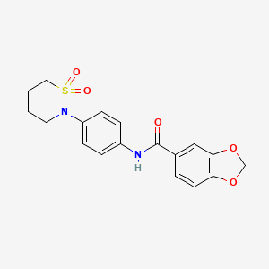 molecular formula C18H18N2O5S B2720669 N-[4-(1,1-dioxothiazinan-2-yl)phenyl]-1,3-benzodioxole-5-carboxamide CAS No. 899731-81-8