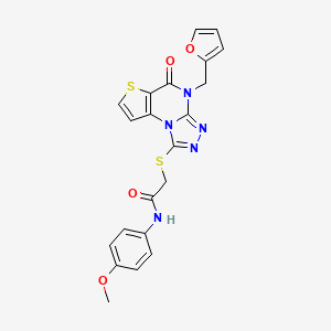 molecular formula C21H17N5O4S2 B2720701 2-((4-(furan-2-ylmethyl)-5-oxo-4,5-dihydrothieno[2,3-e][1,2,4]triazolo[4,3-a]pyrimidin-1-yl)thio)-N-(4-methoxyphenyl)acetamide CAS No. 1242881-72-6