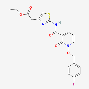 molecular formula C20H18FN3O5S B2720702 Ethyl 2-(2-(1-((4-fluorobenzyl)oxy)-2-oxo-1,2-dihydropyridine-3-carboxamido)thiazol-4-yl)acetate CAS No. 868678-61-9