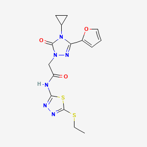 molecular formula C15H16N6O3S2 B2720746 2-(4-cyclopropyl-3-(furan-2-yl)-5-oxo-4,5-dihydro-1H-1,2,4-triazol-1-yl)-N-(5-(ethylthio)-1,3,4-thiadiazol-2-yl)acetamide CAS No. 1797588-44-3