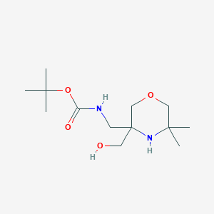 molecular formula C13H26N2O4 B2720747 tert-Butyl ((3-(hydroxymethyl)-5,5-dimethylmorpholin-3-yl)methyl)carbamate CAS No. 2095409-67-7
