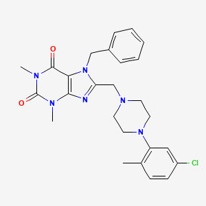 molecular formula C26H29ClN6O2 B2720748 7-benzyl-8-((4-(5-chloro-2-methylphenyl)piperazin-1-yl)methyl)-1,3-dimethyl-1H-purine-2,6(3H,7H)-dione CAS No. 887219-09-2
