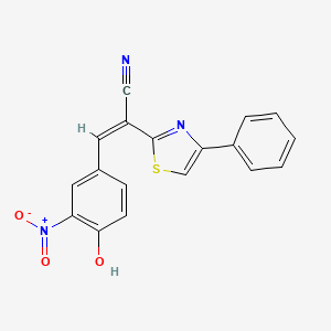 molecular formula C18H11N3O3S B2720782 (Z)-3-(4-hydroxy-3-nitrophenyl)-2-(4-phenylthiazol-2-yl)acrylonitrile CAS No. 467245-67-6