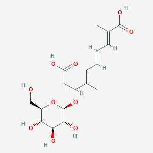 molecular formula C18H28O10 B2720790 (2E,4E)-8-(beta-D-Glucopyranosyloxy)-2,7-dimethyldeca-2,4-dienedioic acid CAS No. 870456-23-8