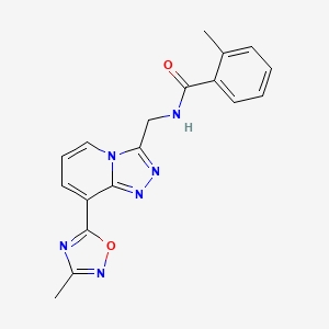molecular formula C18H16N6O2 B2720793 2-甲基-N-{[8-(3-甲基-1,2,4-噁二唑-5-基)[1,2,4]三唑并[4,3-a]吡啶-3-基]甲基}苯甲酰胺 CAS No. 1775424-38-8