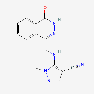 molecular formula C14H12N6O B2720800 1-甲基-5-{[(4-氧代-3,4-二氢-1-菲噻啉基)甲基]氨基}-1H-吡唑-4-碳腈 CAS No. 318284-41-2