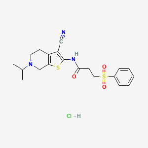 molecular formula C20H24ClN3O3S2 B2720811 N-(3-cyano-6-isopropyl-4,5,6,7-tetrahydrothieno[2,3-c]pyridin-2-yl)-3-(phenylsulfonyl)propanamide hydrochloride CAS No. 1177827-44-9
