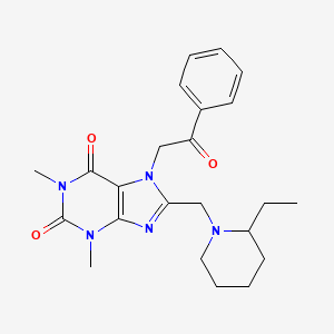 molecular formula C23H29N5O3 B2720813 8-[(2-Ethylpiperidin-1-yl)methyl]-1,3-dimethyl-7-phenacylpurine-2,6-dione CAS No. 851940-65-3