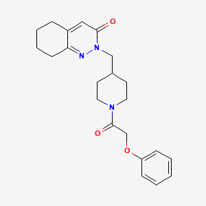 molecular formula C22H27N3O3 B2720890 2-[[1-(2-Phenoxyacetyl)piperidin-4-yl]methyl]-5,6,7,8-tetrahydrocinnolin-3-one CAS No. 2320503-47-5