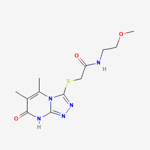 molecular formula C12H17N5O3S B2720897 2-((5,6-dimethyl-7-oxo-7,8-dihydro-[1,2,4]triazolo[4,3-a]pyrimidin-3-yl)thio)-N-(2-methoxyethyl)acetamide CAS No. 891134-46-6
