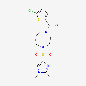 molecular formula C15H19ClN4O3S2 B2720914 (5-氯噻吩-2-基)(4-((1,2-二甲基-1H-咪唑-4-基)磺酰基)-1,4-二氮杂环庚烷-1-基)甲酮 CAS No. 1904145-17-0