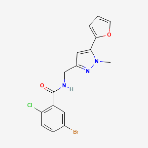 molecular formula C16H13BrClN3O2 B2720917 5-溴-2-氯-N-((5-(呋喃-2-基)-1-甲基-1H-吡唑-3-基)甲基)苯甲酰胺 CAS No. 1421505-22-7