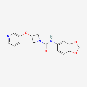molecular formula C16H15N3O4 B2720918 N-(苯并[d][1,3]二噁杂环-5-基)-3-(吡啶-3-氧基)吖唑啉-1-甲酸酰胺 CAS No. 1904305-42-5
