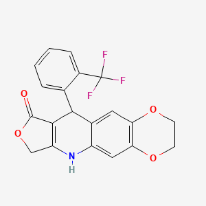 molecular formula C20H14F3NO4 B2720920 10-[2-(trifluoromethyl)phenyl]-2,3,7,10-tetrahydro[1,4]dioxino[2,3-g]furo[3,4-b]quinolin-9(6H)-one CAS No. 882747-25-3