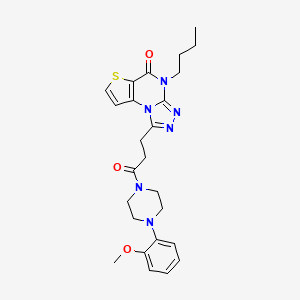 molecular formula C25H30N6O3S B2720921 4-butyl-1-(3-(4-(2-methoxyphenyl)piperazin-1-yl)-3-oxopropyl)thieno[2,3-e][1,2,4]triazolo[4,3-a]pyrimidin-5(4H)-one CAS No. 1216997-97-5