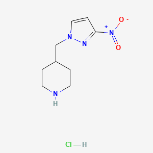 molecular formula C9H15ClN4O2 B2720929 4-[(3-硝基吡唑-1-基)甲基]哌啶;盐酸盐 CAS No. 2503205-07-8