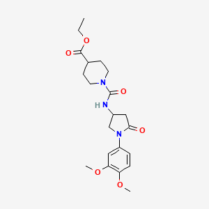 molecular formula C21H29N3O6 B2720937 Ethyl 1-((1-(3,4-dimethoxyphenyl)-5-oxopyrrolidin-3-yl)carbamoyl)piperidine-4-carboxylate CAS No. 894044-40-7