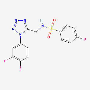 molecular formula C14H10F3N5O2S B2720943 N-((1-(3,4-difluorophenyl)-1H-tetrazol-5-yl)methyl)-4-fluorobenzenesulfonamide CAS No. 921061-23-6