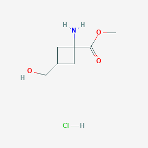 molecular formula C7H14ClNO3 B2720949 methyl 1-amino-3-(hydroxymethyl)cyclobutane-1-carboxylate hydrochloride, Mixture of diastereomers CAS No. 1780689-03-3