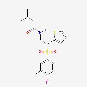 molecular formula C18H22FNO3S2 B2720961 N-[2-[(4-fluoro-3-methylphenyl)sulfonyl]-2-(2-thienyl)ethyl]-3-methylbutanamide CAS No. 946298-08-4