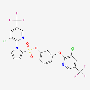 molecular formula C22H11Cl2F6N3O4S B2720979 3-{[3-chloro-5-(trifluoromethyl)-2-pyridinyl]oxy}phenyl 1-[3-chloro-5-(trifluoromethyl)-2-pyridinyl]-1H-pyrrole-2-sulfonate CAS No. 338406-93-2