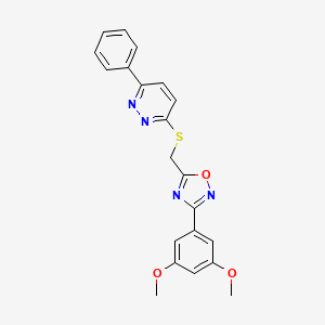molecular formula C21H18N4O3S B2721002 3-(3,5-二甲氧基苯基)-5-(((6-苯基吡啶并[3,4-d]噻唑-3-基)硫)甲基)-1,2,4-噁二唑 CAS No. 1111260-28-6