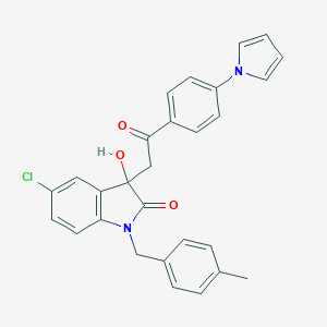 molecular formula C28H23ClN2O3 B272101 5-chloro-3-hydroxy-1-(4-methylbenzyl)-3-{2-oxo-2-[4-(1H-pyrrol-1-yl)phenyl]ethyl}-1,3-dihydro-2H-indol-2-one 