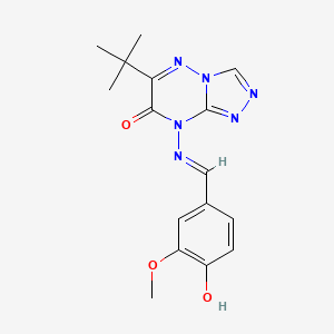 molecular formula C16H18N6O3 B2721036 (E)-6-(叔丁基)-8-((4-羟基-3-甲氧基苯甲亚甲基)氨基)-[1,2,4]三唑并[4,3-b][1,2,4]三嗪-7(8H)-酮 CAS No. 538338-14-6