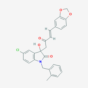 molecular formula C27H22ClNO5 B272105 3-[4-(1,3-benzodioxol-5-yl)-2-oxo-3-butenyl]-5-chloro-3-hydroxy-1-(2-methylbenzyl)-1,3-dihydro-2H-indol-2-one 