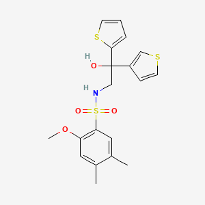 molecular formula C19H21NO4S3 B2721057 N-(2-hydroxy-2-(thiophen-2-yl)-2-(thiophen-3-yl)ethyl)-2-methoxy-4,5-dimethylbenzenesulfonamide CAS No. 2034483-11-7