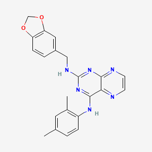 molecular formula C22H20N6O2 B2721076 N2-[(2H-1,3-苯并二氧杂杂环[5-yl]甲基)-N4-(2,4-二甲基苯基)喹噁啉-2,4-二胺 CAS No. 946349-33-3