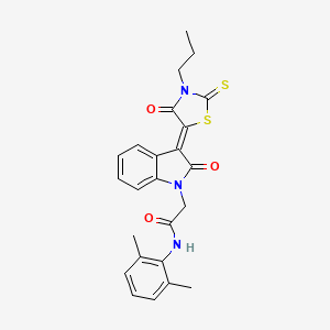 molecular formula C24H23N3O3S2 B2721101 N-(2,6-dimethylphenyl)-2-[(3Z)-2-oxo-3-(4-oxo-3-propyl-2-thioxo-1,3-thiazolidin-5-ylidene)-2,3-dihydro-1H-indol-1-yl]acetamide CAS No. 618076-02-1