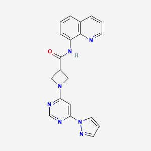 molecular formula C20H17N7O B2721103 1-(6-(1H-吡唑-1-基)嘧啶-4-基)-N-(喹啉-8-基)氮杂环丁烷-3-羧酰胺 CAS No. 2034281-40-6