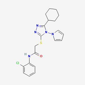 molecular formula C20H22ClN5OS B2721119 N-(2-chlorophenyl)-2-{[5-cyclohexyl-4-(1H-pyrrol-1-yl)-4H-1,2,4-triazol-3-yl]sulfanyl}acetamide CAS No. 896311-10-7