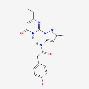 molecular formula C18H18FN5O2 B2721122 N-(1-(4-ethyl-6-oxo-1,6-dihydropyrimidin-2-yl)-3-methyl-1H-pyrazol-5-yl)-2-(4-fluorophenyl)acetamide CAS No. 1003964-72-4