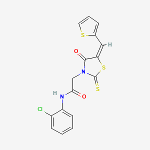 molecular formula C16H11ClN2O2S3 B2721145 (E)-N-(2-氯苯基)-2-(4-氧代-5-(噻吩-2-基甲亚)噻唑烷-3-基)乙酰胺 CAS No. 637318-30-0