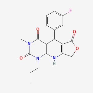 molecular formula C19H18FN3O4 B2721160 8-(3-Fluorophenyl)-11-methyl-13-propyl-5-oxa-2,11,13-triazatricyclo[7.4.0.0^{3,7}]trideca-1(9),3(7)-diene-6,10,12-trione CAS No. 863668-76-2