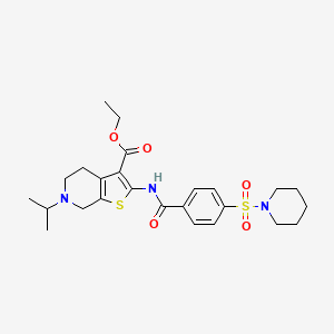 molecular formula C25H33N3O5S2 B2721176 乙酸乙酯 6-异丙基-2-(4-(哌啶-1-基磺酰)苯甲酰氨基)-4,5,6,7-四氢噻吩[2,3-c]吡啶-3-甲酸酯 CAS No. 449768-23-4