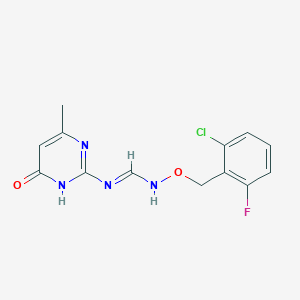 molecular formula C13H12ClFN4O2 B2721179 (E)-N-[(2-chloro-6-fluorophenyl)methoxy]-N'-(4-methyl-6-oxo-1,6-dihydropyrimidin-2-yl)methanimidamide CAS No. 338400-03-6