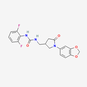 molecular formula C19H17F2N3O4 B2721182 1-((1-(苯并[d][1,3]二噁杂环-5-基)-5-氧代吡咯烷-3-基)甲基)-3-(2,6-二氟苯基)脲 CAS No. 955258-06-7