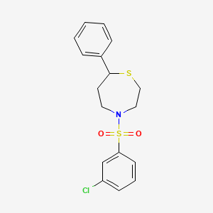 molecular formula C17H18ClNO2S2 B2721189 4-((3-Chlorophenyl)sulfonyl)-7-phenyl-1,4-thiazepane CAS No. 1797573-06-8