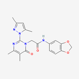 molecular formula C20H21N5O4 B2721199 N-(1,3-苯并二噁杂环-5-基)-2-[2-(3,5-二甲基吡唑-1-基)-4,5-二甲基-6-氧代嘧啶-1-基]乙酰胺 CAS No. 1002218-01-0