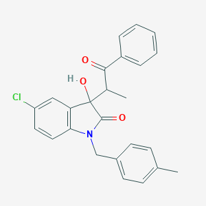molecular formula C25H22ClNO3 B272120 5-chloro-3-hydroxy-1-(4-methylbenzyl)-3-(1-oxo-1-phenylpropan-2-yl)-1,3-dihydro-2H-indol-2-one 