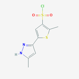 molecular formula C9H9ClN2O2S2 B2721206 2-甲基-5-(3-甲基-1H-吡唑-5-基)-3-噻吩磺酰氯 CAS No. 1312211-18-9