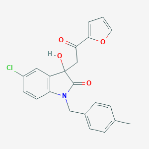 molecular formula C22H18ClNO4 B272121 5-chloro-3-[2-(furan-2-yl)-2-oxoethyl]-3-hydroxy-1-(4-methylbenzyl)-1,3-dihydro-2H-indol-2-one 