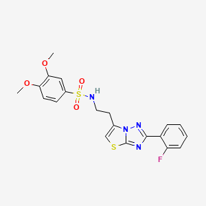 molecular formula C20H19FN4O4S2 B2721213 N-(2-(2-(2-fluorophenyl)thiazolo[3,2-b][1,2,4]triazol-6-yl)ethyl)-3,4-dimethoxybenzenesulfonamide CAS No. 951449-08-4