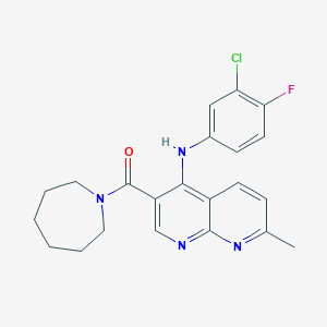 molecular formula C22H22ClFN4O B2721217 Azepan-1-yl(4-((3-chloro-4-fluorophenyl)amino)-7-methyl-1,8-naphthyridin-3-yl)methanone CAS No. 1251675-90-7