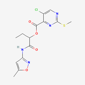 molecular formula C14H15ClN4O4S B2721220 1-[(5-Methyl-1,2-oxazol-3-yl)carbamoyl]propyl 5-chloro-2-(methylsulfanyl)pyrimidine-4-carboxylate CAS No. 1110814-81-7