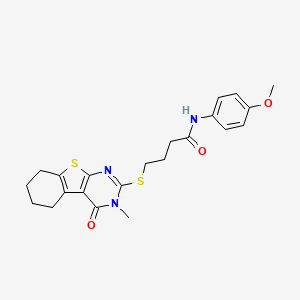 molecular formula C22H25N3O3S2 B2721221 N-(4-methoxyphenyl)-4-[(3-methyl-4-oxo-5,6,7,8-tetrahydro-[1]benzothiolo[2,3-d]pyrimidin-2-yl)sulfanyl]butanamide CAS No. 637321-17-6