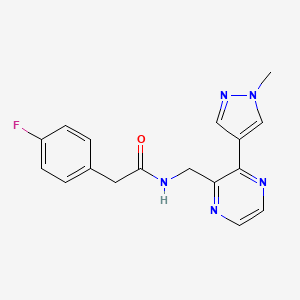 molecular formula C17H16FN5O B2721230 2-(4-fluorophenyl)-N-((3-(1-methyl-1H-pyrazol-4-yl)pyrazin-2-yl)methyl)acetamide CAS No. 2034230-04-9